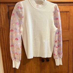 THML Heart Women's White Mock Neck Sweater